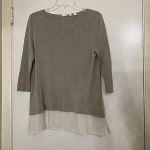Hugo Boss Tan knit silk hem round neck sweater top size Medium
